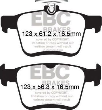 Тормозные колодки EBC Brakes задние для Volkswagen Golf VII 2012-2026. Артикул DPX2153
