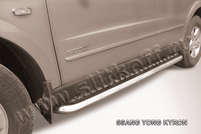 Пороги Slitkoff труба d57 с листом Ssangyong Kyron 2005-2015. Артикул SYK012