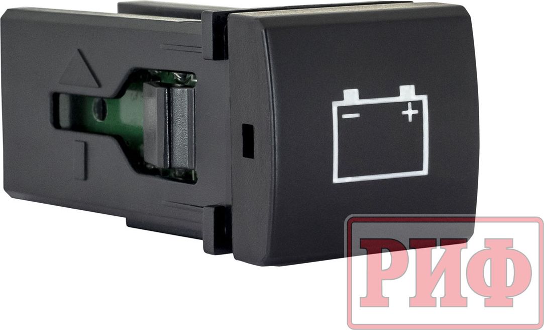 Кнопка РИФ включения/выключения BATTERY 22x22 с голубой подсветкой для Toyota Land Cruiser Prado 150 2009-2026. Артикул RIF22-1-7111304