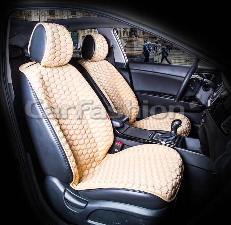 Накидки универсальные CarFashion Carbon на передние сидения авто, цвет Бежевый/Бежевый/Бежевый. Артикул 21097