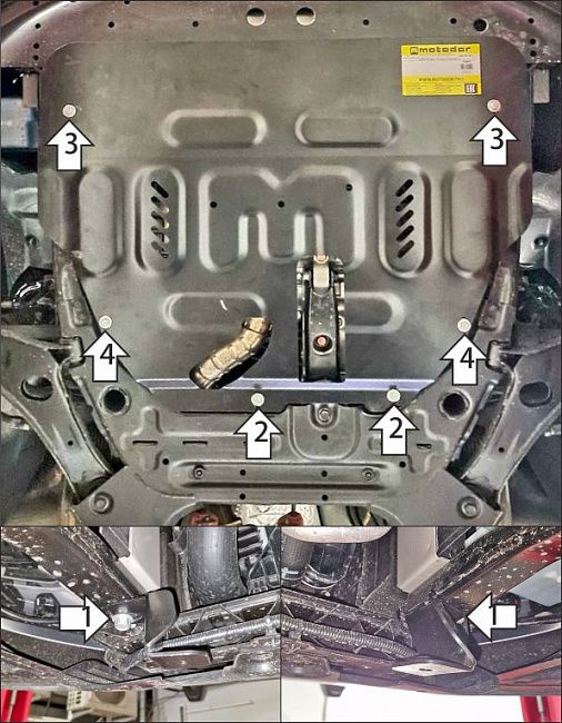 Защита Мотодор для картера и КПП KGM Tivoli 2023-2026. Артикул 72803