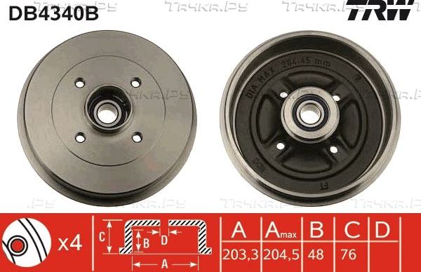 Тормозной барабан TRW задний для Nissan Micra V 2005-2026. Артикул DB4340B