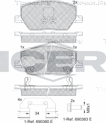 Тормозные колодки Icer передние для Jeep Renegade I 2015-2026. Артикул 182243