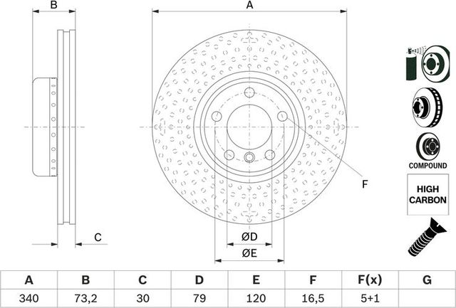 Тормозной диск Bosch передний для BMW 2 F22 2013-2026. Артикул 0 986 479 E11