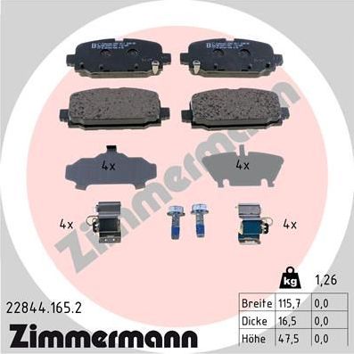 Тормозные колодки Zimmermann задние для Jeep Compass II 2016-2026. Артикул 22844.165.2
