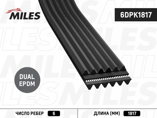 Приводной ремень поликлиновой Miles для BMW 1 I (E81/E82/E87/E88) 2004-2011. Артикул 6DPK1817