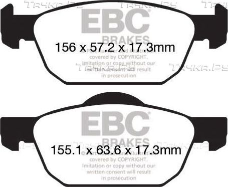 Тормозные колодки EBC Brakes передние для Honda Civic IX 2011-2016. Артикул DPX2154