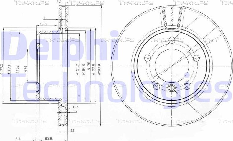 Тормозной диск Delphi передний для BMW 1 II (F20/F21) 2011-2019. Артикул BG3899