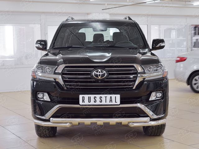 Защита RusStal переднего бампера d63 дуга-d63 секции+клыки для Toyota Land Cruiser 200 2015-2021. Артикул TLCZ-002554