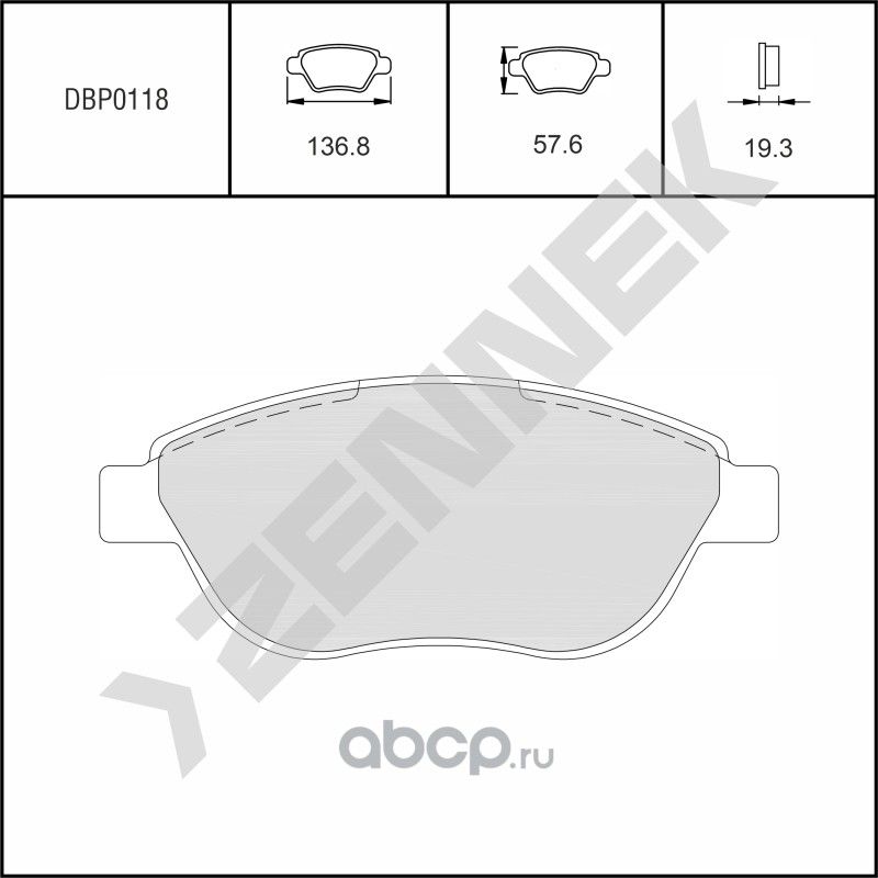 Колодки тормозные дисковые передние CITRON BERLINGO 96-14, C3 02 (Zennek). Артикул DBP0118