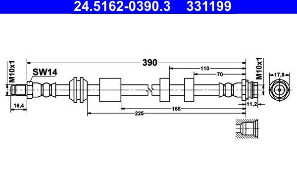 Тормозной шланг ATE передний для Ford S-MAX I 2006-2014. Артикул 24.5162-0390.3