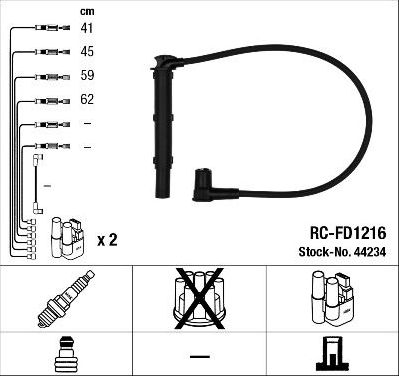 Высоковольтные провода (провода зажигания) (комплект) NGK для Ford Galaxy I 1995-2006. Артикул 44234
