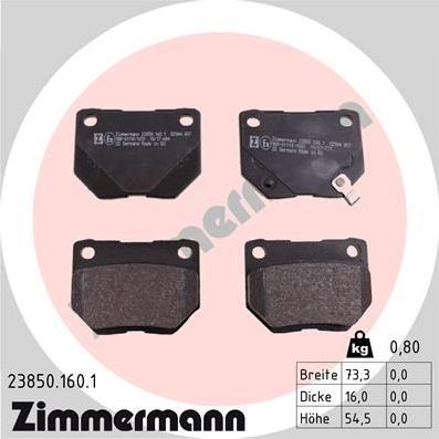 Тормозные колодки Zimmermann задние для Subaru Impreza II 2000-2007. Артикул 23850.160.1