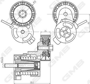 Натяжной ролик (натяжитель) приводного клинового зубчатого ремня (в сборе) GMB. Артикул GAT21490