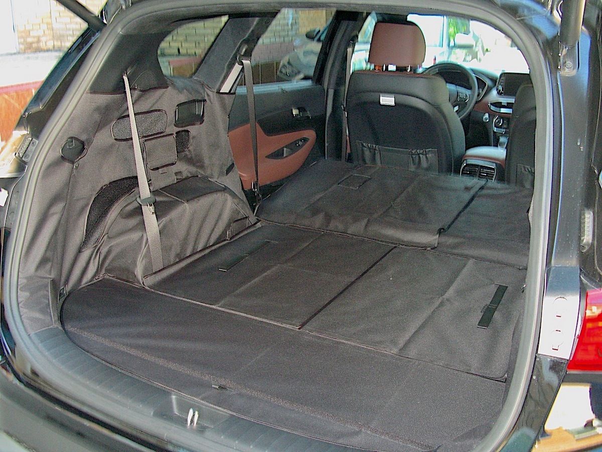 Защитный чехол AUTOSMSTUDIO "Maxi" в багажник автомобиля для Hyundai Santa Fe IV (7 мест) 2018-2026, черный. Артикул TP-H10SAFE-IV-MAXI-BL