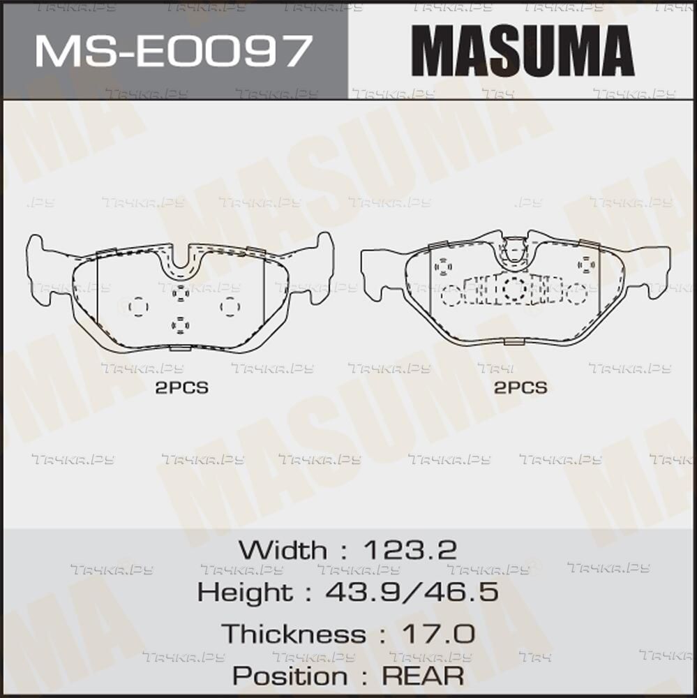 Тормозные колодки Masuma задние для BMW 1 I (E81/E82/E87/E88) 2004-2012. Артикул MS-E0097