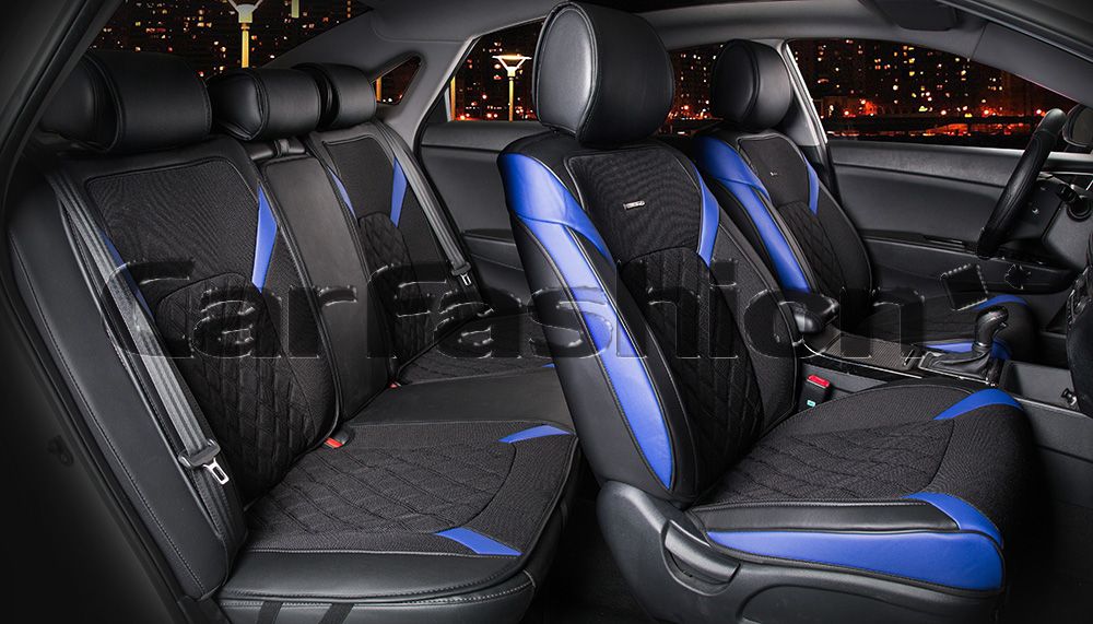 Накидки универсальные CarFashion Sting Plus для авто, цвет Синий/Черный. Артикул 22358