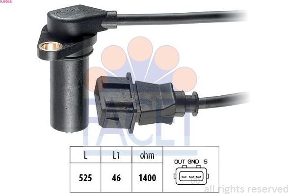 Датчик положения коленвала Facet Made in Italy - OE Equivalent. Артикул 9.0068