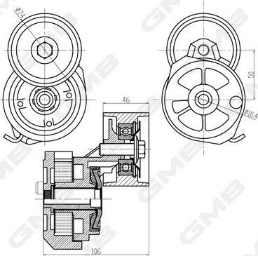 Натяжной ролик (натяжитель) приводного клинового зубчатого ремня GMB. Артикул GAT20670