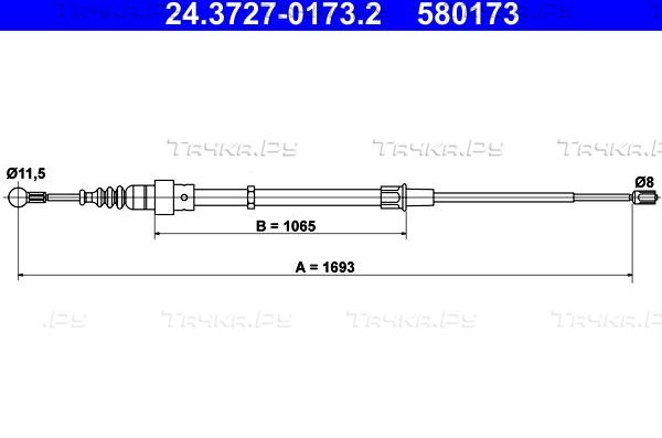 Трос ручника (тросик ручного тормоза) ATE задний для SEAT Leon I 1999-2006. Артикул 24.3727-0173.2
