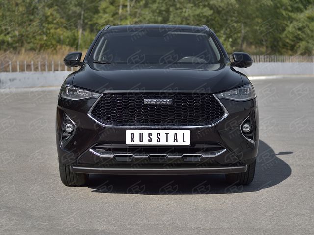 Защита RusStal переднего бампера d63 секции для Haval F7x 1.5 4WD 2019-2022 Черная. Артикул HF7XZ-003835CH