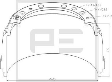 Тормозной барабан PE Automotive для Scania G 2004-2015. Артикул 126.074-00A