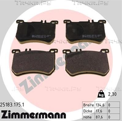Тормозные колодки Zimmermann передние для Mercedes-Benz SL-Класс VI (R231) 2012-2026. Артикул 25183.175.1
