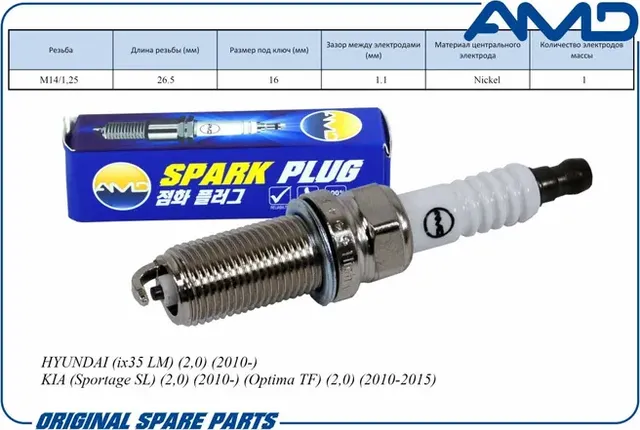 Свеча зажигания (Nickel) HYUNDAI ix35 LM 2.0 2010- KIA Sportage SL 2,0 2010- (AMD). Артикул AMD.PL69