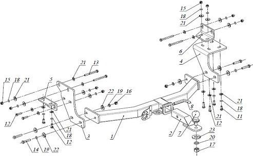 Фаркоп Bizon для Kia Sorento II рестайлинг XM 2012-2020 с накладкой из нержавеющей стали. Быстросъемный крюк. Артикул FA 0724-E(N)