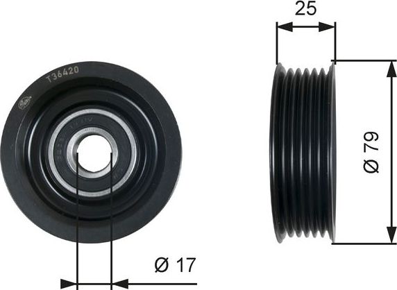 Направляющий (ведущий) ролик приводного поликлинового ремня Gates DriveAlign® для Mazda 2 II (DE) 2007-2014. Артикул T36420