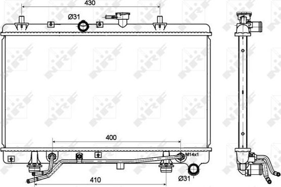 Радиатор охлаждения двигателя NRF (алюминий) для Kia Rio I 2002-2005. Артикул 53119