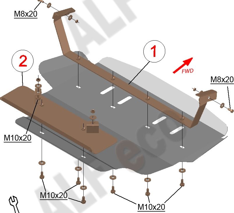 Защита алюминиевая Alfeco для картера и КПП Mercedes-Benz E-Класс W124 1985-1996. Артикул ALF.36.04al
