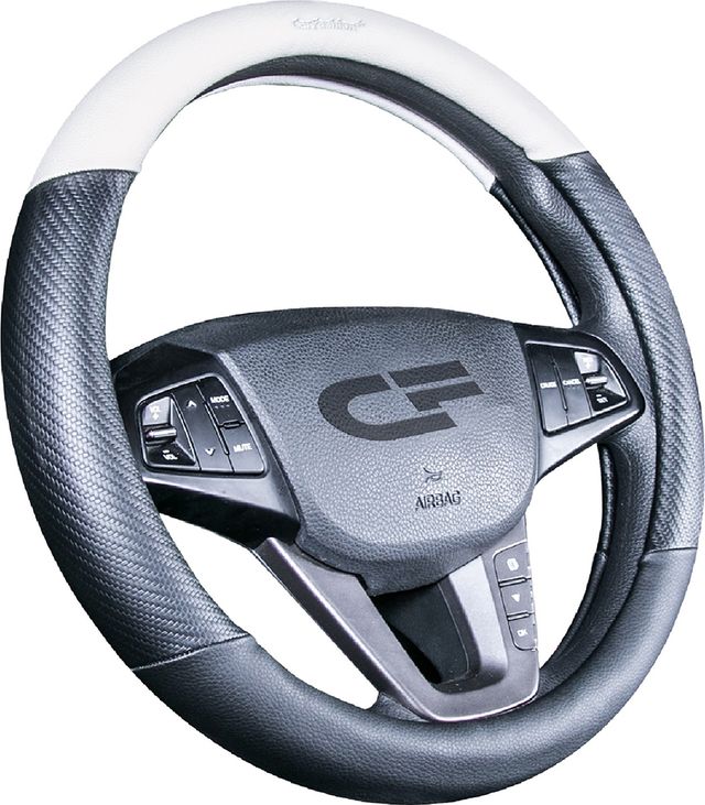 Оплётка на руль CarFashion Brutal (размер M, экокожа, цвет ЧЕРНЫЙ/ЧЕРНЫЙ/БЕЛЫЙ). Артикул 31427