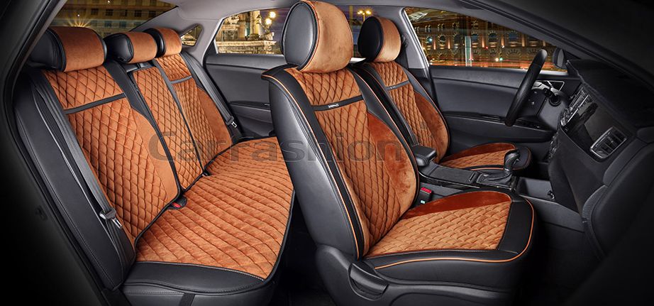 Накидки универсальные CarFashion Barcelona Plus для авто, цвет Черный/Светло-коричневый/Черный/Светло-коричневый. Артикул 22381