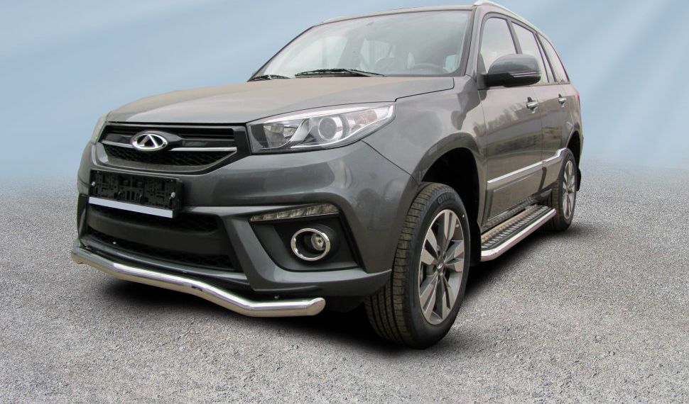 Защита Slitkoff переднего бампера d57 Волна для Chery Tiggo 3 2017-2020. Артикул CT3-001