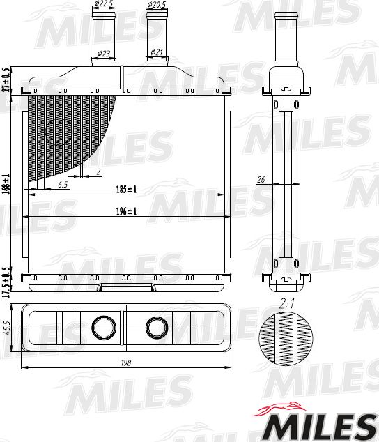 Радиатор отопителя (печки) Miles для Daewoo Lacetti 2004-2010. Артикул ACHB013