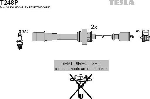 Высоковольтные провода (провода зажигания) (комплект) Tesla для Mazda MPV II (LW) 1999-2002. Артикул T248P