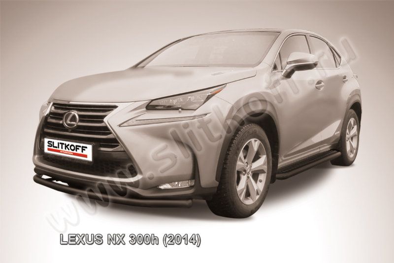 Защита Slitkoff переднего бампера d57 радиусная ЧЕРНАЯ матовая для Lexus NX 300H 2014-2026. Артикул LNX005B