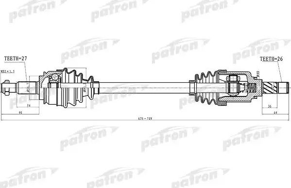 Полуось (привод в сборе, приводной вал) Patron передняя левая для Renault Kangoo II 2008-2026. Артикул PDS4993