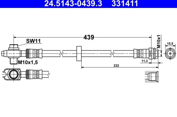 Тормозной шланг ATE. Артикул 24.5143-0439.3