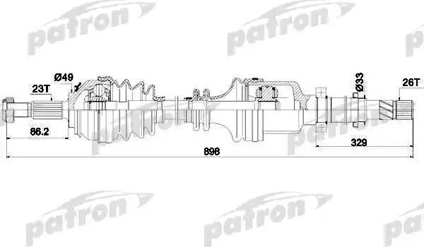 Полуось (привод в сборе, приводной вал) Patron передняя правая для Renault Modus I 2004-2012. Артикул PDS0242