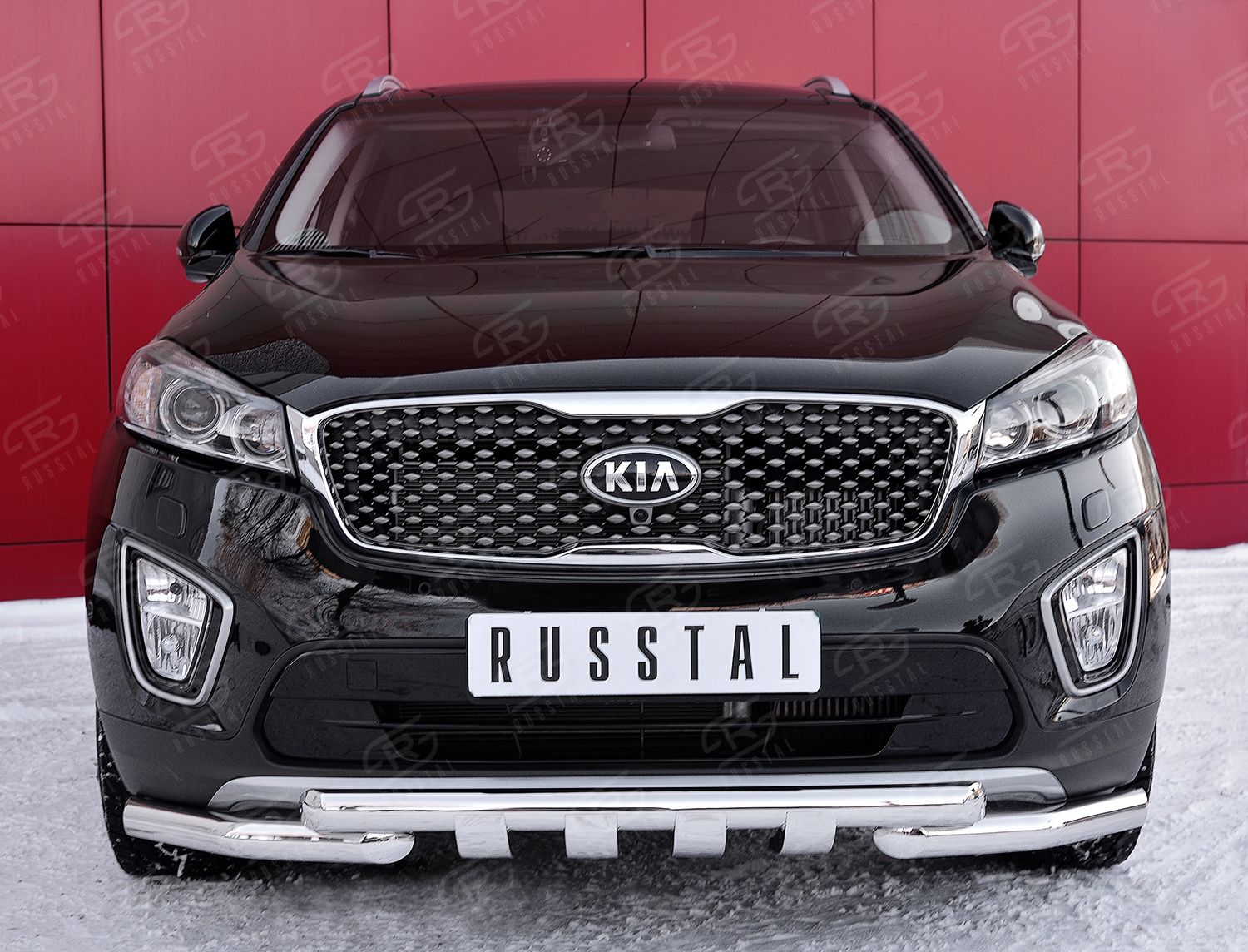 Защита RusStal переднего d63дуга-d63 уголки+клыки для Kia Sorento III Prime 2014-2017. Артикул KSPZ-002205