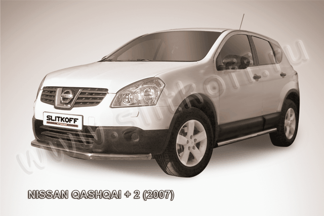 Защита Slitkoff переднего бампера d57 длинная для Nissan Qashqai+2 2008-2010. Артикул NIQ2006