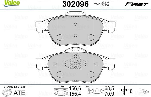 Тормозные колодки Valeo First. Артикул 302096