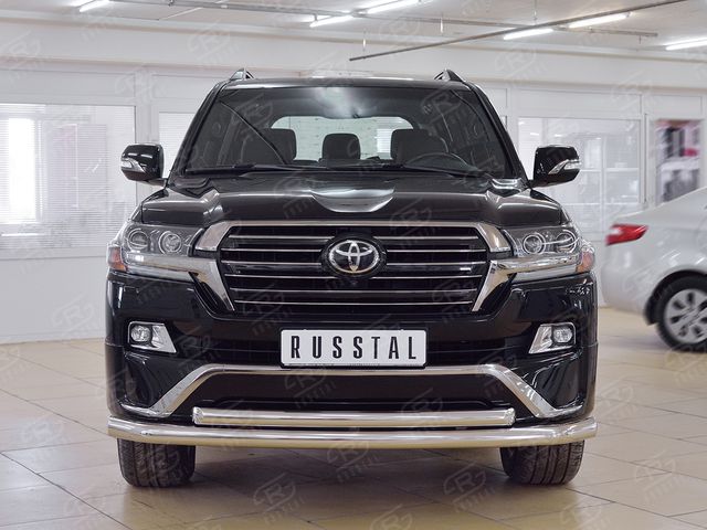 Защита RusStal переднего бампера d76 секции-d63 дуга для Toyota Land Cruiser 200 2015-2021. Артикул TLCZ-002558