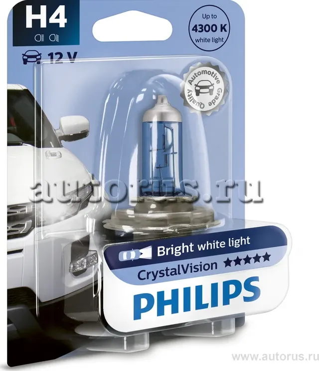 H4 12V- 60/55W (P43t) (белый яркий свет) Crystal Vision блистер (1шт.) (Philips) Philips. Артикул 12342CVB1