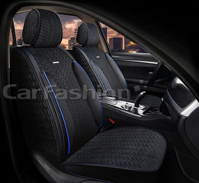 Накидки универсальные CarFashion Shevron Front на передние сидения авто, цвет Черный/Черный/Синий/Синий. Артикул 26211
