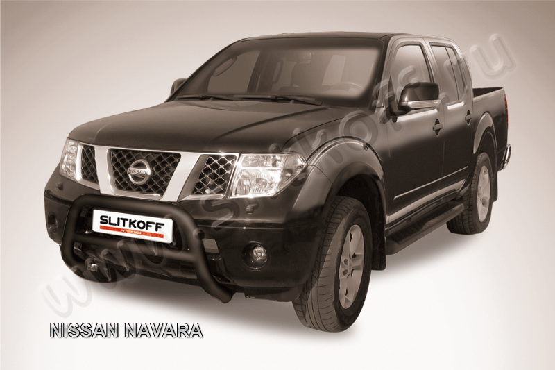 Кенгурятник Slitkoff d76 низкий ЧЕРНЫЙ матовый для Nissan Navara D40 2005-2010. Артикул NIN004B