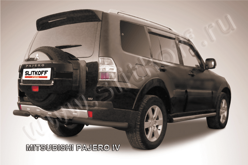 Защита Slitkoff задняя d76 уголки ЧЕРНАЯ матовая для Mitsubishi Pajero IV 2011-2026. Артикул MPJ019B