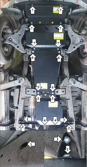 Защита Мотодор усиленная для двигателя, КПП, радиатора, переднего дифференциала, раздаточной коробки Mitsubishi L200 V 2015-2018. Артикул 11336